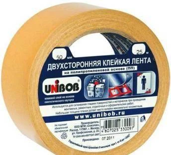 Фото Двухсторонняя клейкая лента на п.п. основе Unibob 50ммХ25м