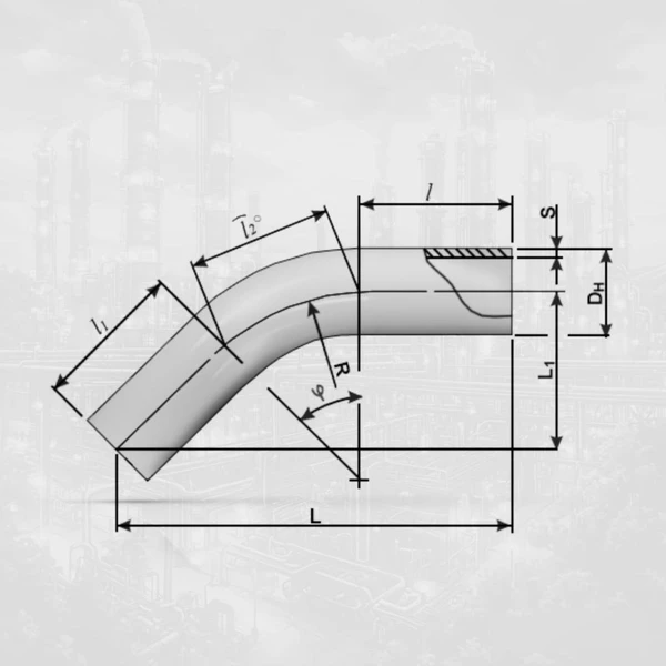 Фото Отвод гнутый ОГ I 8°-720(12,0 К52)-5,4(11,0)-0,6-5DN-900/900 -20