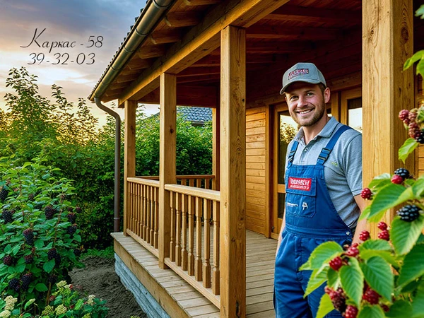 Фото Пристройка деревянной веранды к дачному домику