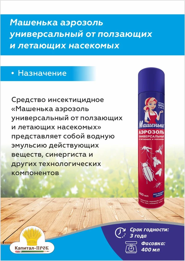 Фото Средство инсектицидное Машенька аэрозоль универсальный от ползающих и летающих насекомых (400мл)