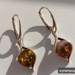 Фото №3 Серьги серебряные с янтарём , с натуральным камнем.