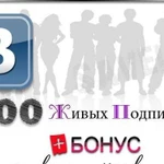 Вконтакте. 500 подписчиков+ бонус 100лайков