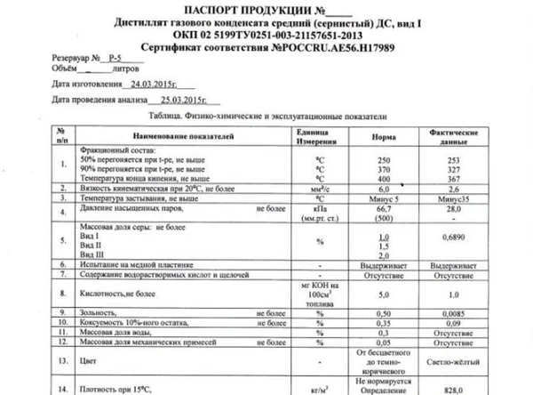 Фото Дисциллят газового конденсата средний (сернистый) ДС, вид 1