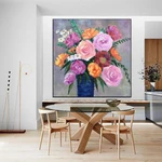 Картины маслом на холсте для интерьера Цветы в вазе 