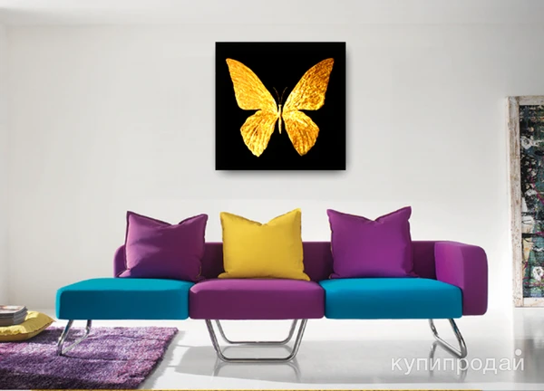 Фото Золотая бабочка на черном фоне- картина в стиле wellness-art