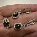 фото Серьги кольцо натуральный черный звездчатый сапфир