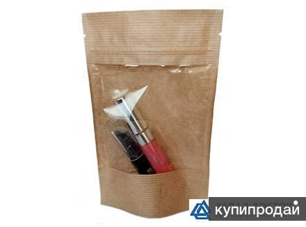 Фото Пакет бумажный крафт дойпак с замком зип лок с прозрачным окном