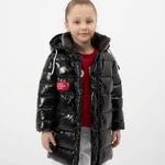 Фото №3 Черное стеганое пальто Gulliver из глянцевой плащёвки. РАЗМЕР 110.