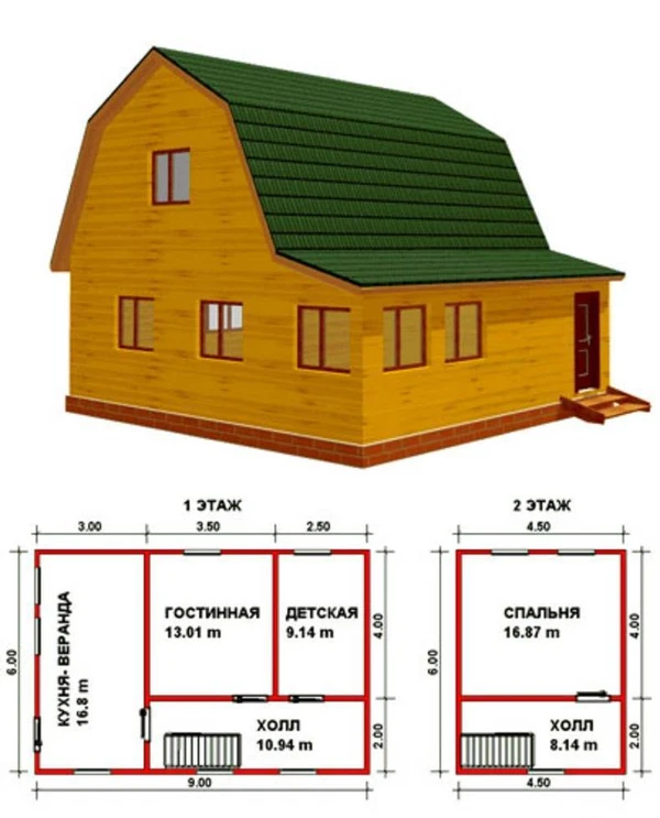 Фото Сруб дома 6 на 6 и 3 метра выпуска ломанная крыша