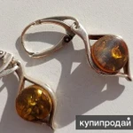 Фото №2 Серьги серебряные с янтарём , с натуральным камнем.