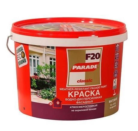 Фото Краска фасадная F20 база А 9 л, Parade (Парад)