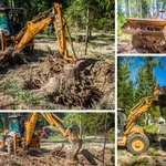 Корчевка пней трактором. Расчистка участка от пней.