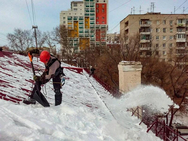 Фото Уборка снега с крыш и территории