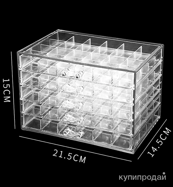 Фото Шкатулка прозрачная с выдвижными ящиками и ячейкам