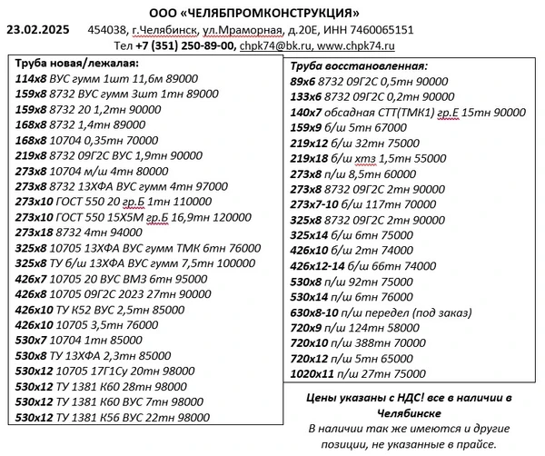 Фото Труба из наличия 23.02.25 в Челябинске с НДС