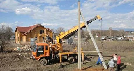 Фото Установка опор ЛЭП, жб столбов