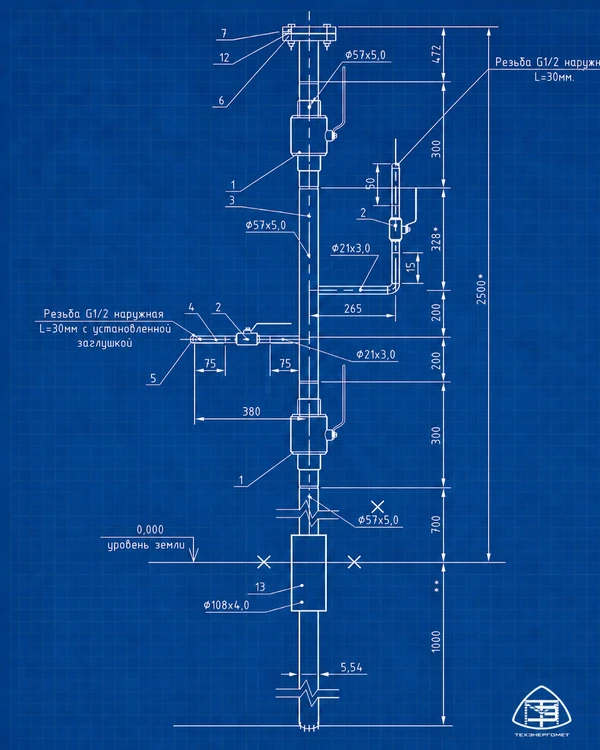 Фото Стояк отбора газа (СОГ) 2DN50-10,0-(2DN10)-Ф-2920-У1
