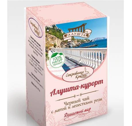 Фото «Алушта-курорт» черный чай с мятой и лепестками розы (40 гр)