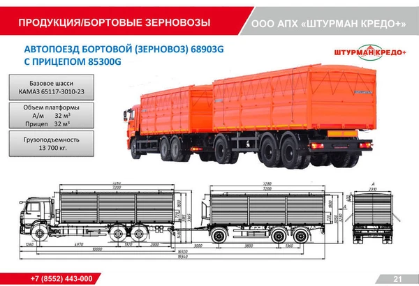 Фото Автопоезд бортовой зерновоз с прицепом, 13,7тонн, 62куба.