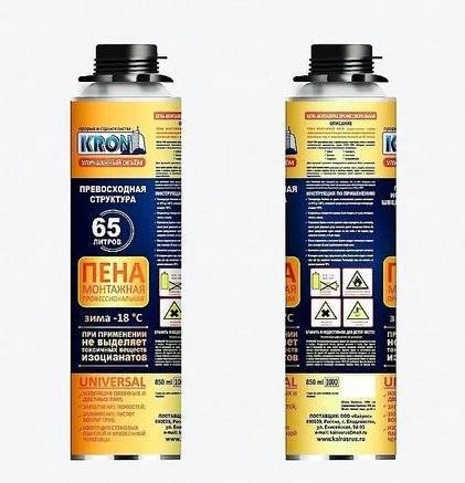 Фото Пена монтажная профессиональная KRON 850ml. выход до 65л.