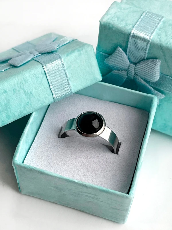 Фото Кольцо чёрный агат бижутерия