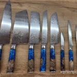 Фото №11 Кухонные ножи дамасской стали, набор из 8 ножей в комплекте с подставкой