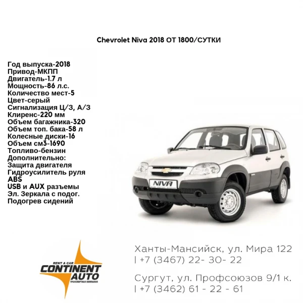 Фото Прокат авто Chevrolet Niva bertone edition 2017 г.в. 