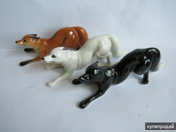 Фото Лиса рыжая полярная чернобурая фигурка фарфор,новая
