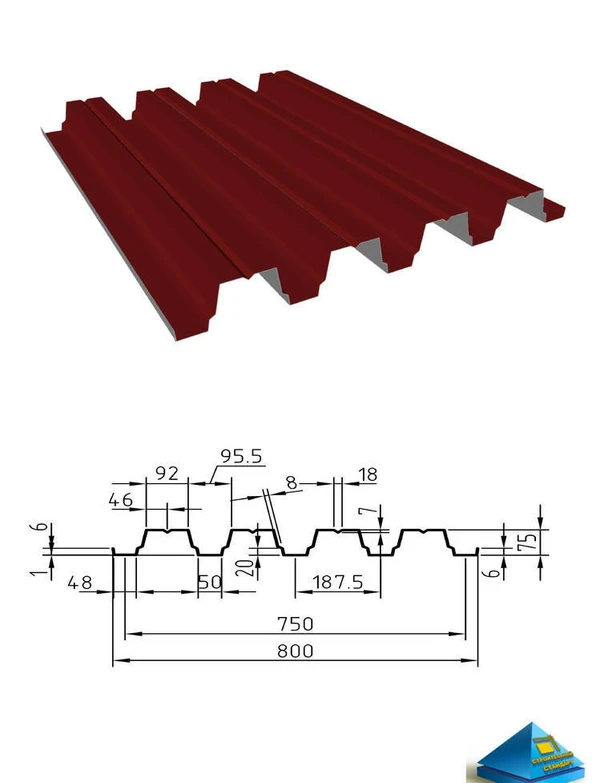 Фото Профнастил Н75 750/800 оцинкованный, окрашенный