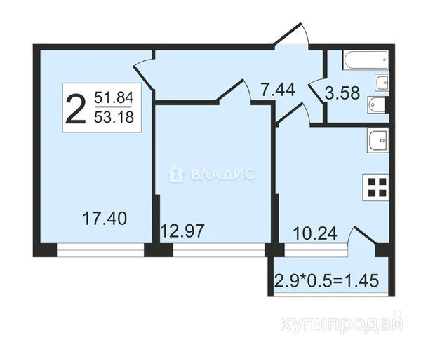 Фото 2-к квартира, 52 м2, 5/17 эт.
