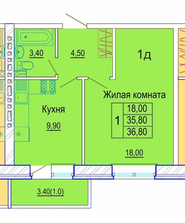 Фото Однокомнатная в малоэтажном ЖК Краснодар