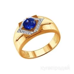 Фото №2 Мужское Кольцо, печатка 585 с сапфиром