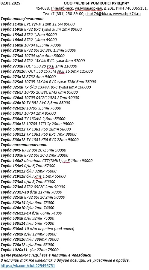 Фото Труба из наличия 03.03.25 в Челябинске с НДС