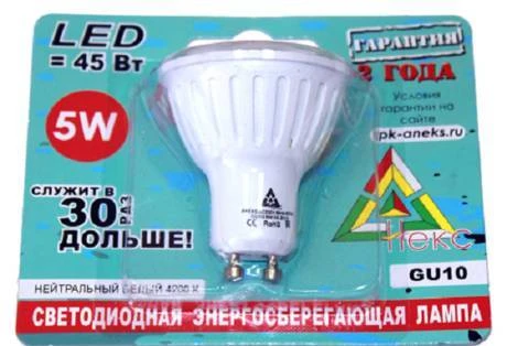 Фото Светодиодная лампа LED ANEKS GU10 5W 380Lm 4200K