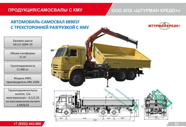 Фото Самосвал с 3х сторонней разгрузкой с КМУ