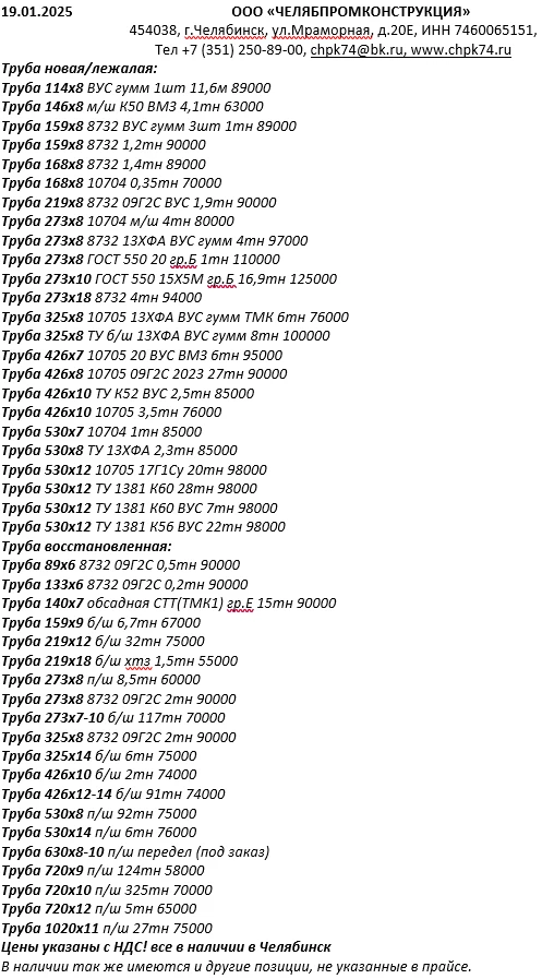Фото Труба из наличия 19.01.25 в Челябинске с НДС