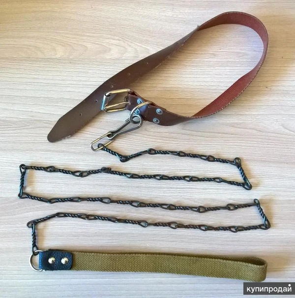 Фото Ошейник кожаный и поводок на цепи