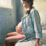 Портрет Беременность, картина, мать, маслом, холст