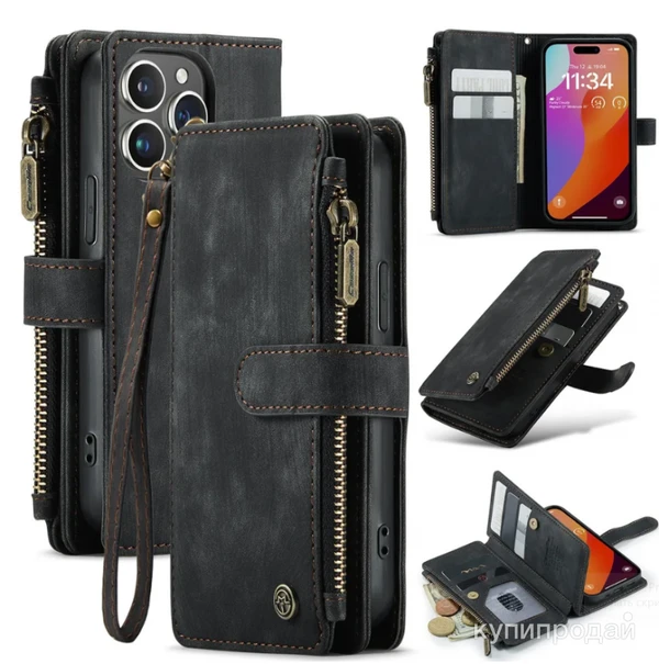 Фото Кошелек Чехол Caseme Для IPhone 15 Pro Max / Aйфон 15 Про Макс Многофункциональн