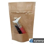 фото Пакет бумажный крафт дойпак с замком зип лок с прозрачным окном